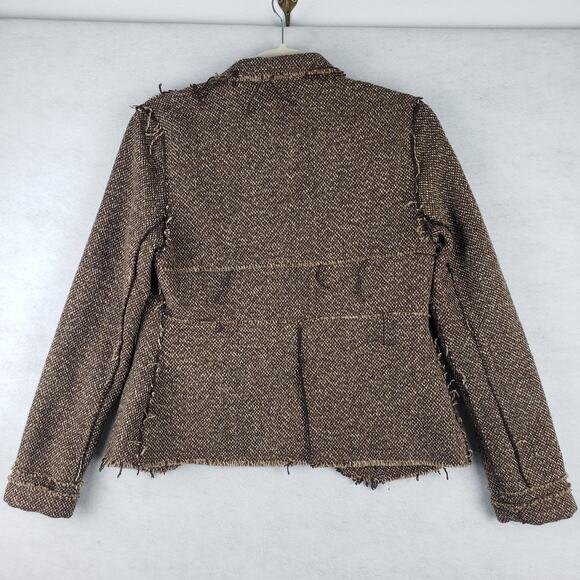 Vintage Fossil Women's S Frayed Tweed Open Blazer‎ Jacket Brown Old Money Preppy - Picture 9 of 10